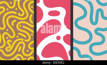 Abstract vector pattern set with organic blobs and playful squiggles in modern minimalist aesthetic for creative background design Stock Vector