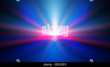Abstract neon blue and magenta light burst background with central glow and radiant energy beams for cosmic digital design Stock Vector