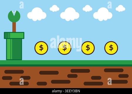 Fun playground game illustration inspired by retro platform games, perfect for kids designs and playful digital projects. Stock Vector