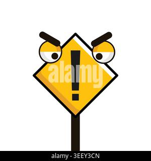 Funny warning road sign illustration with cartoon eyes, perfect for humorous safety graphics and creative design projects. Stock Vector