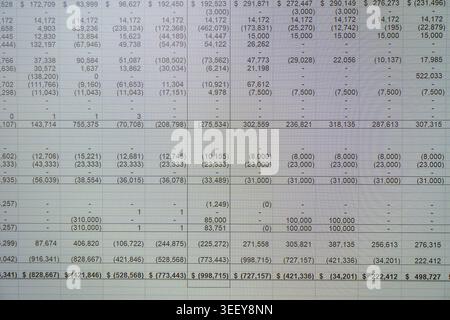 Analysis spreadsheet on office computer screen Stock Photo