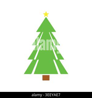 Christmas Tree Vector Icon Colorful Flat Holiday Decoration Tree Sticker Illustration Stock Vector