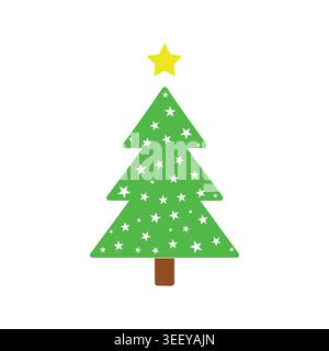 Christmas Tree Vector Icon Colorful Flat Holiday Decoration Tree Sticker Illustration Stock Vector