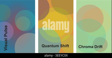 Abstract gradient vector backgrounds, a set of three vibrant digital art designs. Dynamic color shifts and overlapping translucent circles Stock Vector