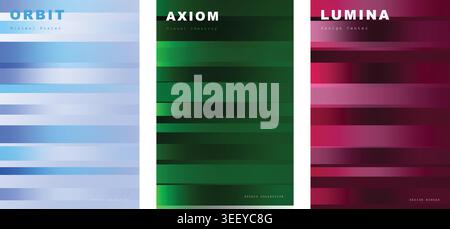 Dynamic abstract horizontal stripe patterns, a vibrant vector collection of blue, green, and magenta gradient backgrounds for modern design projects Stock Vector