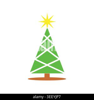 Christmas Tree Vector Icon Colorful Flat Holiday Decoration Tree Sticker Illustration Stock Vector