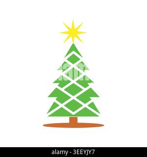 Christmas Tree Vector Icon Colorful Flat Holiday Decoration Tree Sticker Illustration Stock Vector