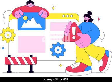 Website Maintenance Vector Illustration Featuring Web Development, System Update, Technical Support and Website Repair Design Stock Vector