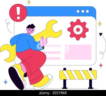 Website Maintenance Vector Illustration Featuring Web Development, System Update, Technical Support and Website Repair Design Stock Vector