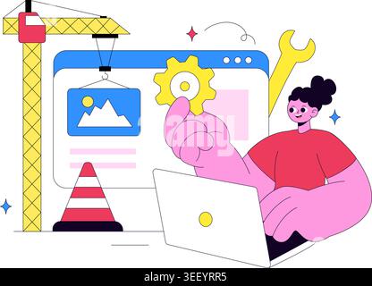 Website Maintenance Vector Illustration Featuring Web Development, System Update, Technical Support and Website Repair Design Stock Vector