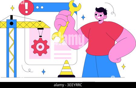 Website Maintenance Vector Illustration Featuring Web Development, System Update, Technical Support and Website Repair Design Stock Vector