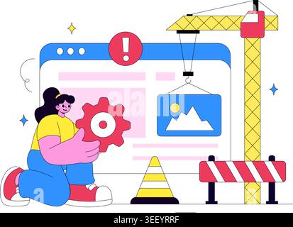 Website Maintenance Vector Illustration Featuring Web Development, System Update, Technical Support and Website Repair Design Stock Vector
