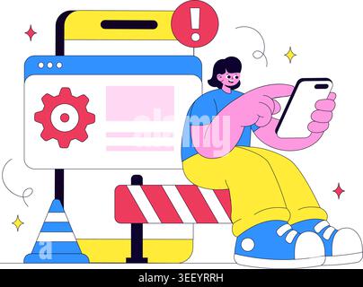 Website Maintenance Vector Illustration Featuring Web Development, System Update, Technical Support and Website Repair Design Stock Vector