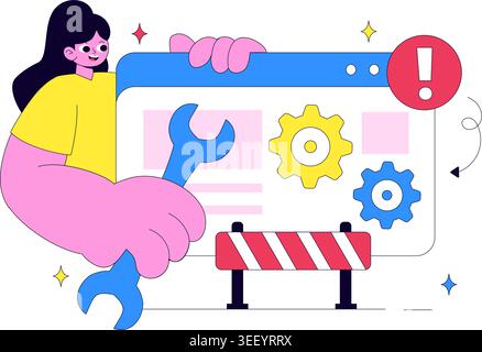 Website Maintenance Vector Illustration Featuring Web Development, System Update, Technical Support and Website Repair Design Stock Vector