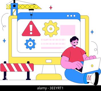Website Maintenance Vector Illustration Featuring Web Development, System Update, Technical Support and Website Repair Design Stock Vector