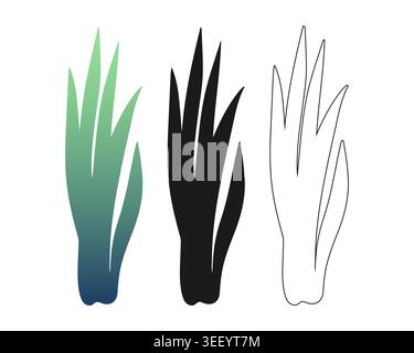 Abstract stylized kelp seaweed graphics in crown and grass tuft shape for textile design wrapping paper and eco cosmetics packaging in gradient green Stock Vector