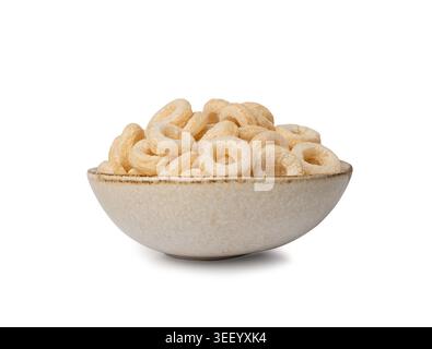 Cereal Rings Isolated, Breakfast Rice Loops, Corn Cereals Snack on White Background Stock Photo
