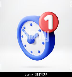 3D Blue clock with red notification badge Stock Vector