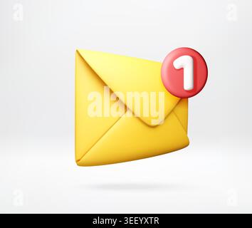 3D Yellow envelope with red notification badge Stock Vector
