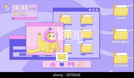 Cute retro desktop interface lofi illustration Stock Vector