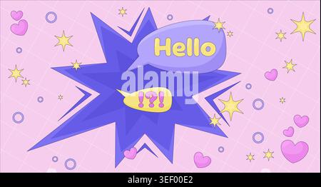 Pop hello message Y2K lofi background Stock Vector
