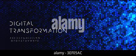 Digital Transformation Font Logo Alphabet Minimal Futuristic Letter Set Modern Typography, Future Typographic Design for Innovate Tech Title Text, AI Stock Vector