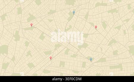 Multiple destinations. Gps tracking map. Track navigation pins on street maps, navigate mapping technology and locate position pin.. Editable vector Stock Vector