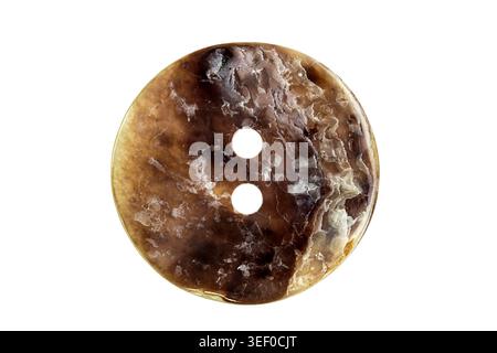 Brown clothes button isolated on white background Stock Photo