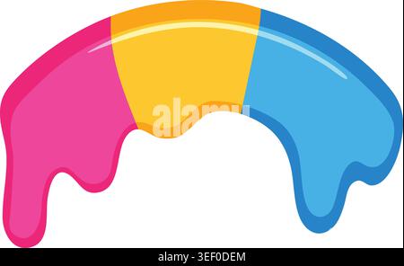Simple illustration of a rainbow colored slime arch with glossy highlights and dripping ends in pink yellow and blue. Stock Vector