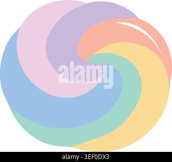 Simple illustration of a pastel spiral slime swirl with soft rainbow colors curling into a rounded shape. Stock Vector