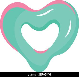 Simple illustration of a mint green heart shaped slime loop with glossy highlights and a pink outer edge. Stock Vector