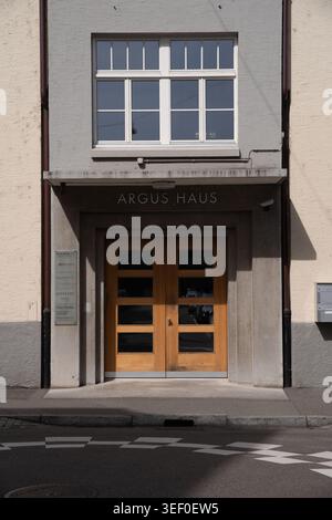 Argus Haus Wooden Double Doors on Zürich Facade Stock Photo