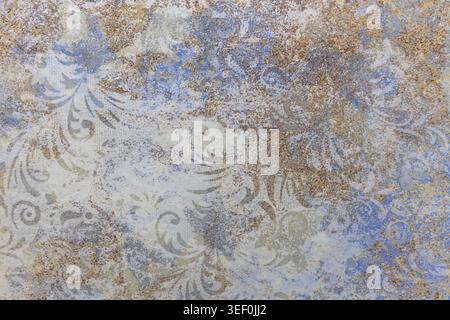 Abstract weathered ceramic tile background in earthy and blue tones Stock Photo