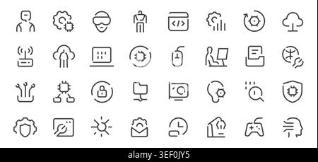 Artificial intelligence and digital technology line icons collection Stock Vector