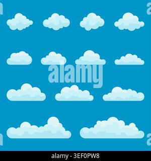 Fluffy cartoon cloud set in soft blue and white palette. Vector EPS10 Stock Vector