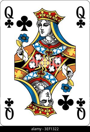 Queen of Clubs Design from Deck of Playing Cards Stock Vector