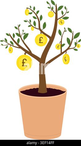 Money tree with golden british pound coins. Vector EPS10 Stock Vector