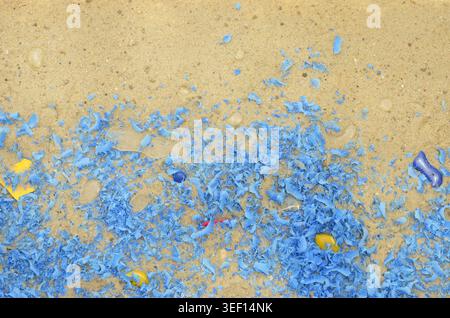 The misleading beauty of waste. Plastic garbage on the sand that from a distance looks like an ocean but in reality it is waste that doesn't decompose Stock Photo