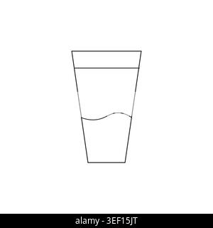 Simple drinking glass. Partial liquid Vector fill. Water beverage symbol. Outline clear container. Stock Vector