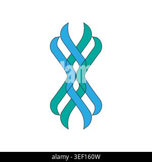 Interlaced wave lines. Blue green Vector. Abstract curve ribbon. Teal flow symbol. Stock Vector