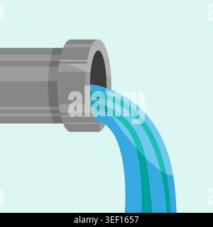Industrial metallic pipe. Flowing water Vector. Liquid plumbing collection. Contemporary hydraulic drainage. Stock Vector