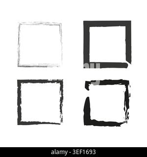 Square frame set. Rough border shapes. Abstract ink Vector. Hand drawn graphic. Stock Vector
