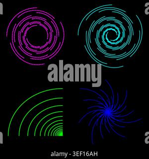 Sophisticated abstract graphic. Professional black background. Brilliant spiral Vector. Outstanding neon curve illustration. Stock Vector