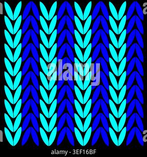 Ornamental knitted wallpaper. Professional black background. Brilliant blue Vector. Traditional cyan textile illustration. Stock Vector