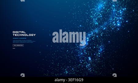 Abstract blue helix pattern with flowing digital waves. Stock Vector