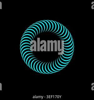 Neon ring Vector. Glowing light element. Cyan spiral design. Dark black background. Stock Vector