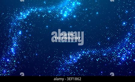 Blue abstract digital background with glowing dot matrix pixel texture Stock Vector