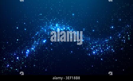 Abstract blue technology background with glowing digital pixel pattern Stock Vector