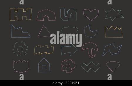 Abstract pastel color crayon texture y2k geometric shapes. Contemporary childish hand drawn sketch figures. Stock Vector