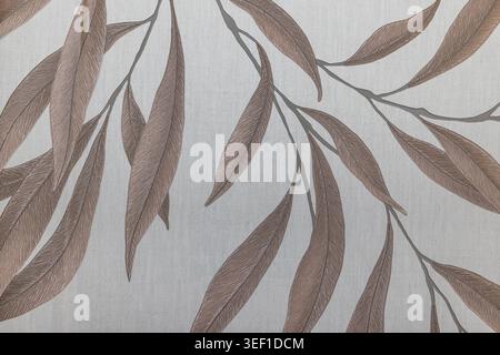 Botanical leaf pattern on woven tapestry fabric background Stock Photo